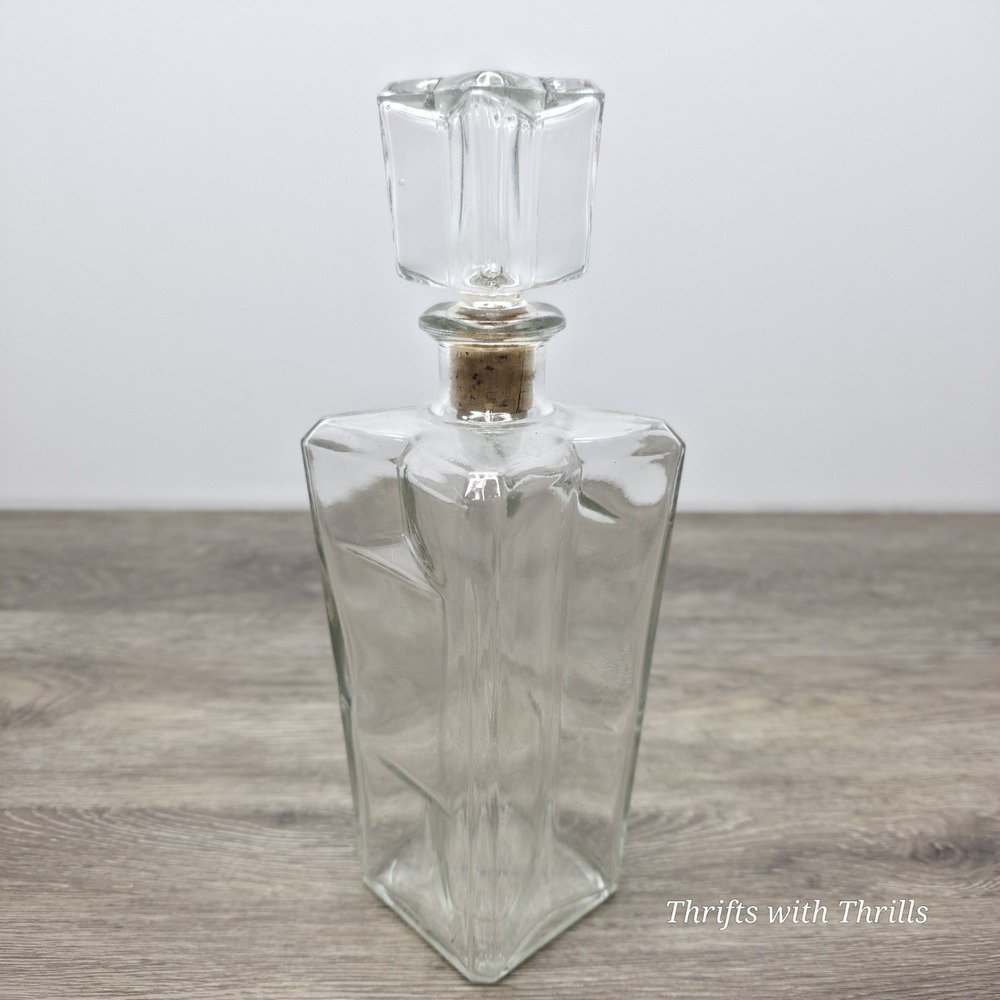 Vintage Clear Glass Whiskey Decanter with Corked Stopper Liquor Bottle Alcohol